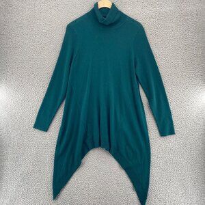 Chicos Sweater Women 1 US M Teal Green Turtleneck Featherweight Handkerchief NWT